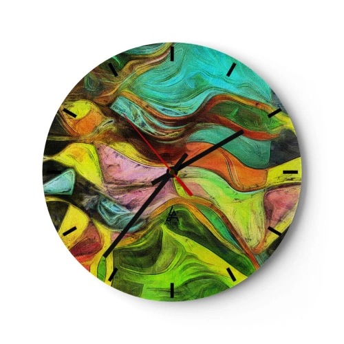 Wandklok - Klok - Kleurrijke abstractie met dynamische lijnen en vormen - 30x30cm - Beweging is leven - Moderne wanddecoratie voor woonkamer, keuken en slaapkamer ARTTOR