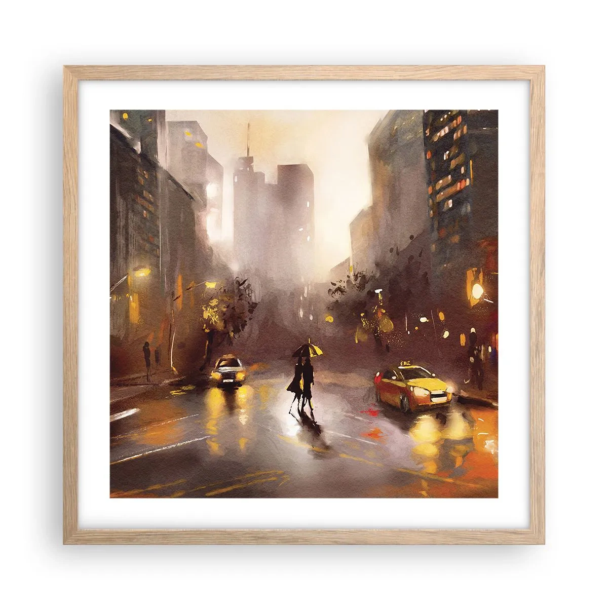 Een poster in een licht eiken lijst - In de lichten van New York - 50x50 cm