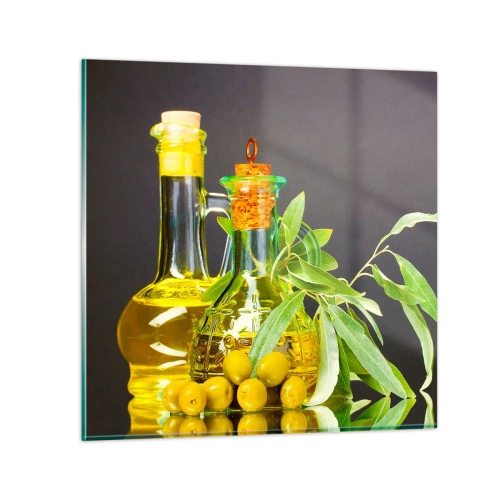 Schilderen op glas - Stilleven met olijven en olijfolie - 50x50 cm