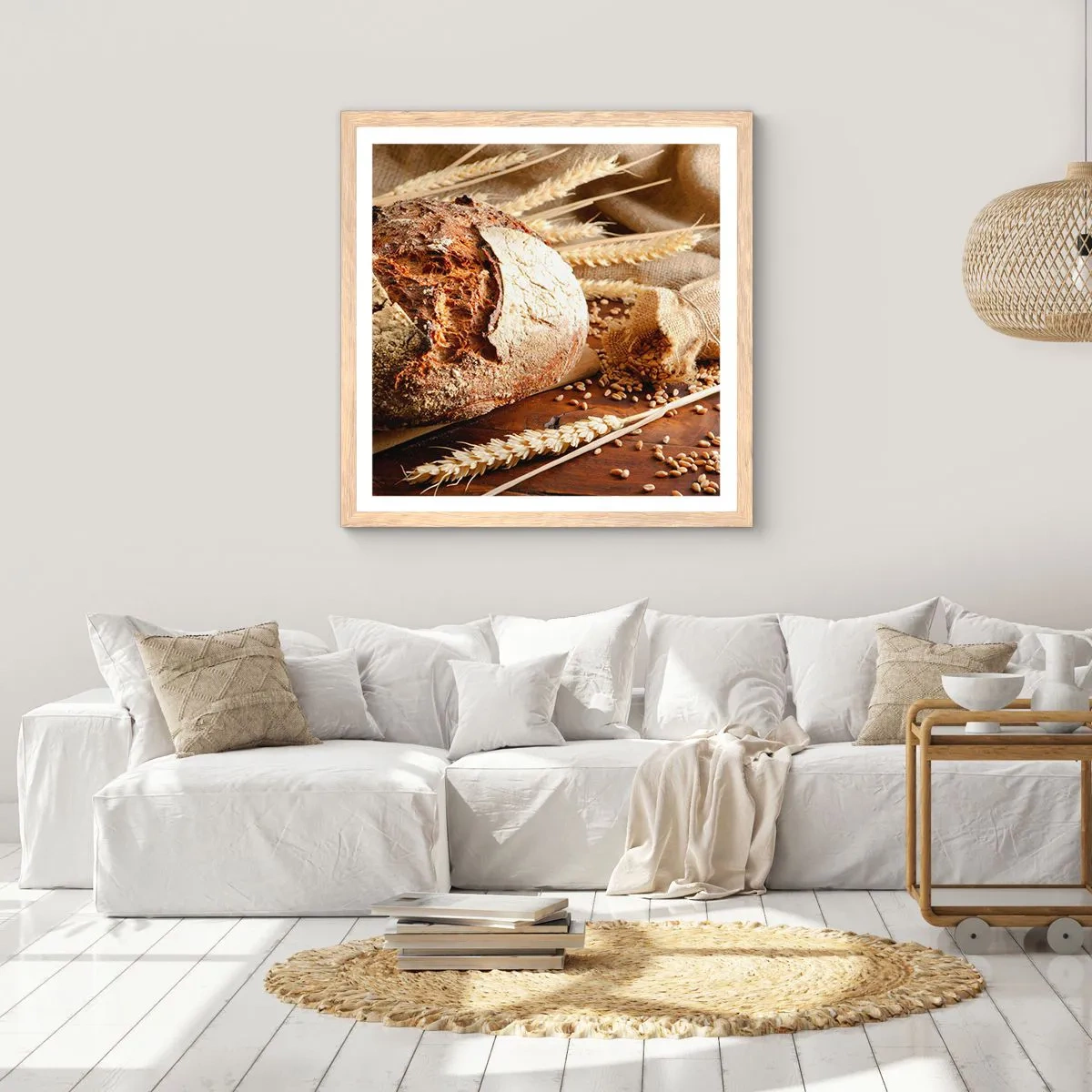Een poster in een licht eiken lijst - Smakelijk, geurig, knapperig - 40x40 cm