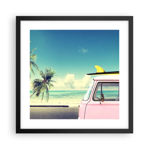 Poster in een zwarte lijst - Tijd om aan je vakantie te beginnen. - 40x40 cm