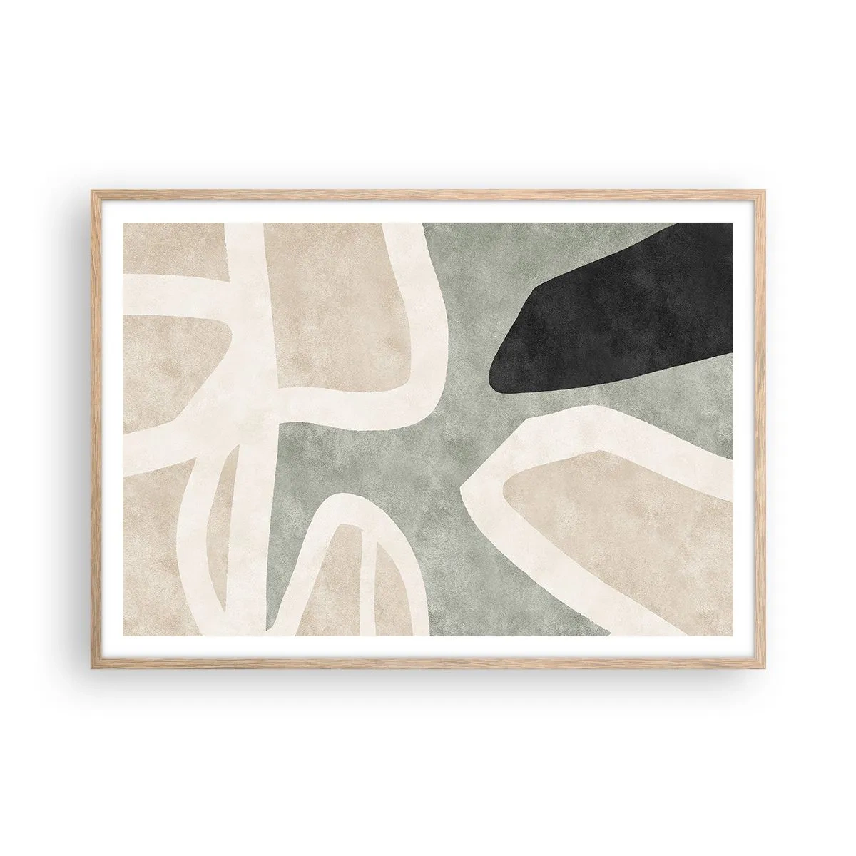 Een poster in een licht eiken lijst - Compositie met een zwart motief - 100x70 cm