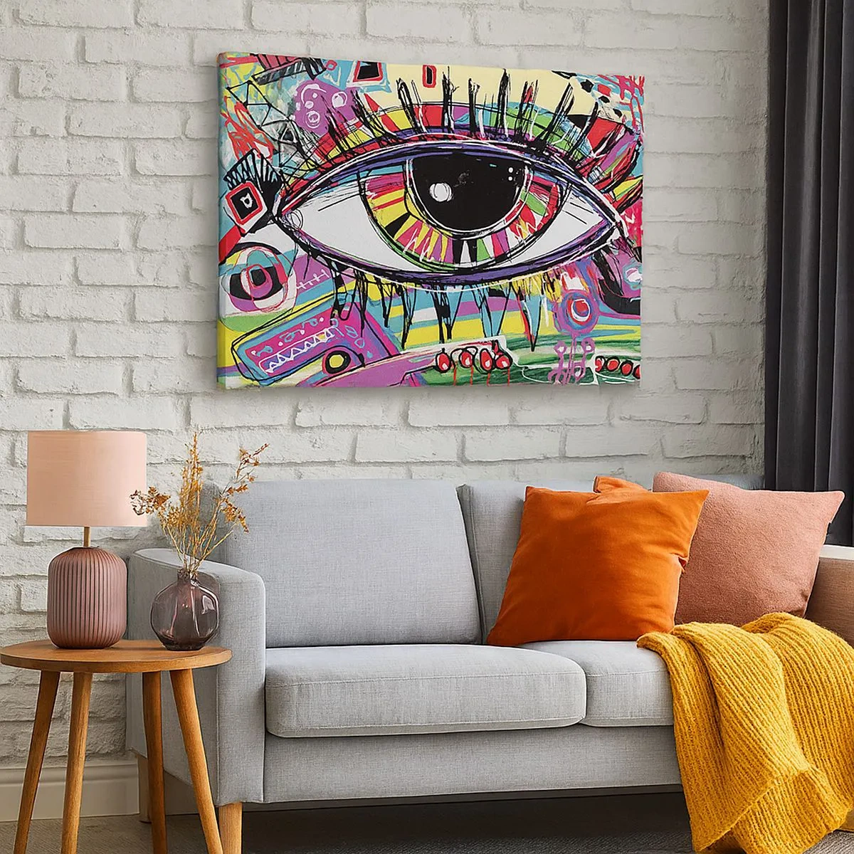 Schilderen op canvas - Kleurrijk abstract graffiti-oog - 70x50cm - Kleurrijk oog - kleurrijke ziel - Moderne wanddecoratie voor woonkamer en slaapkamer ARTTOR