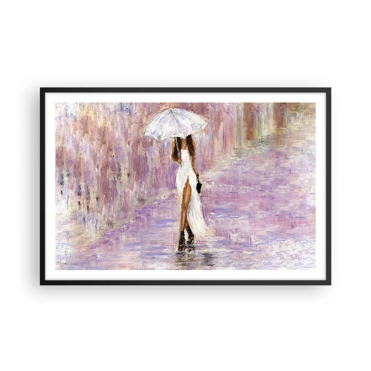 Poster in een zwarte lijst - In de lila regen - 91x61 cm