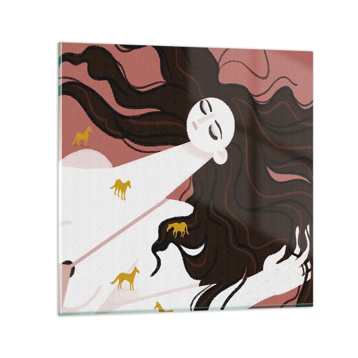 Schilderen op glas - Droom over een gouden paard - 50x50 cm