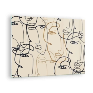 Schilderen op glas - Gecontourde gezichten getekend in één streek op beige - 70x50cm - Het portret is vermenigvuldigd - Moderne wanddecoratie voor woonkamer en slaapkamer ARTTOR