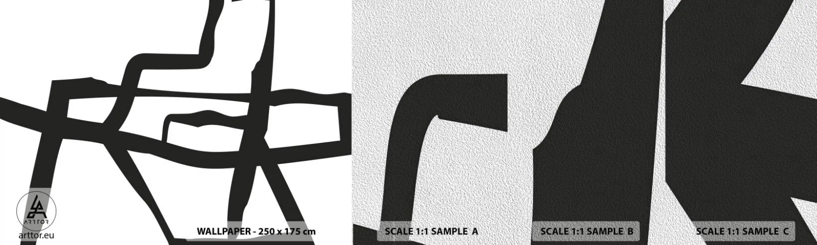 Fotobehang Monster Premium Sand - Zwart-wit ontwerp - Lijn, Zwart en wit, Abstractionisme - 100x30 cm