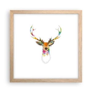 Een poster in een licht eiken lijst - Een zacht hert badend in kleur - 30x30 cm
