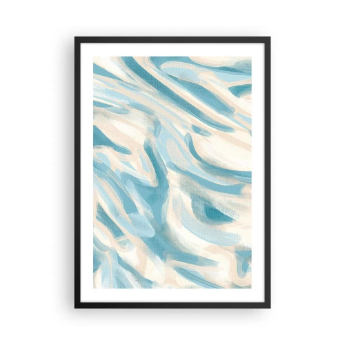 Poster in een zwarte lijst - Abstracte golven in blauwe en beige tinten - 50x70cm - Lente briesjes - Moderne wanddecoratie voor woonkamer en slaapkamer ARTTOR