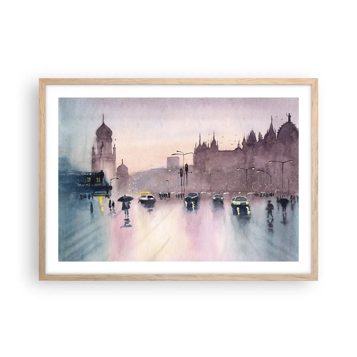 Een poster in een licht eiken lijst - In de regenachtige nevel - 70x50 cm