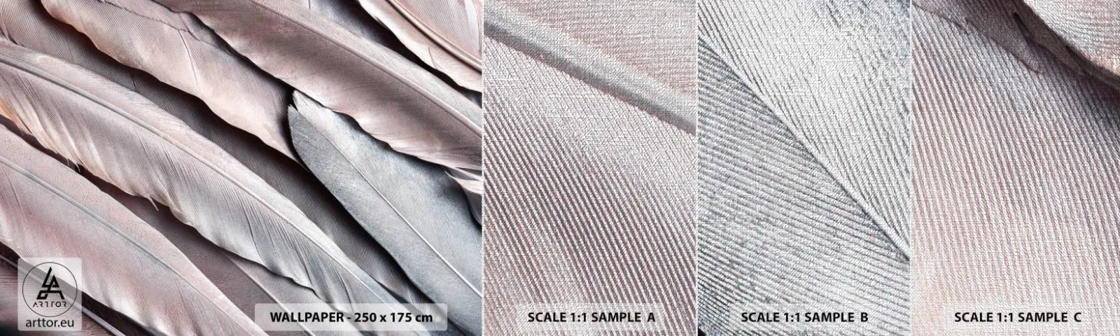 Fotobehang Monster Premium Canvas - In roze zilver - Vogelveer, Grafisch, Boho - 100x30 cm