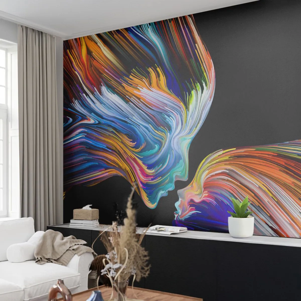 Zelfklevend Fotobehang Deluxe Sticker - Een samensmelting van energie en licht - Abstractie, Het gezicht van de vrouw, Deel - 250x175 cm