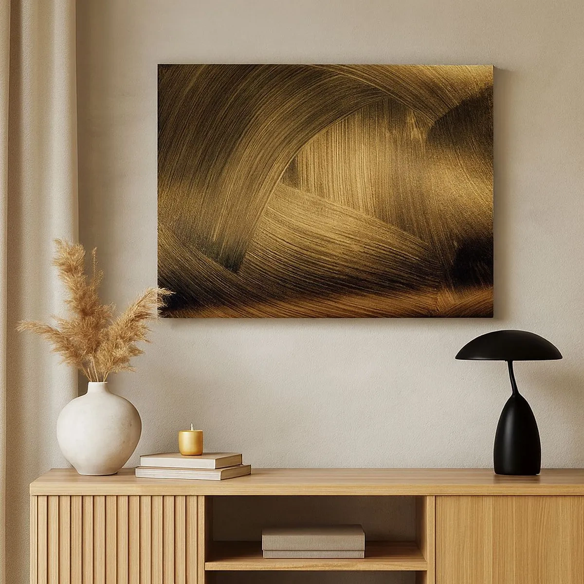 Schilderen op canvas - Gouden abstracte penseelstreken - 70x50cm - In een gouden doolhof - Moderne wanddecoratie voor woonkamer en slaapkamer ARTTOR
