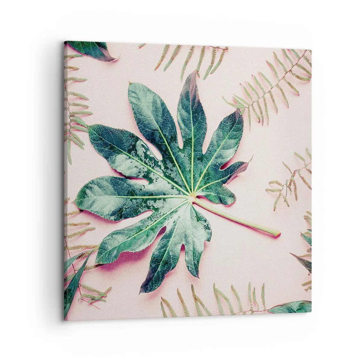 Schilderen op canvas - Een studie van groen op een roze achtergrond - 50x50 cm