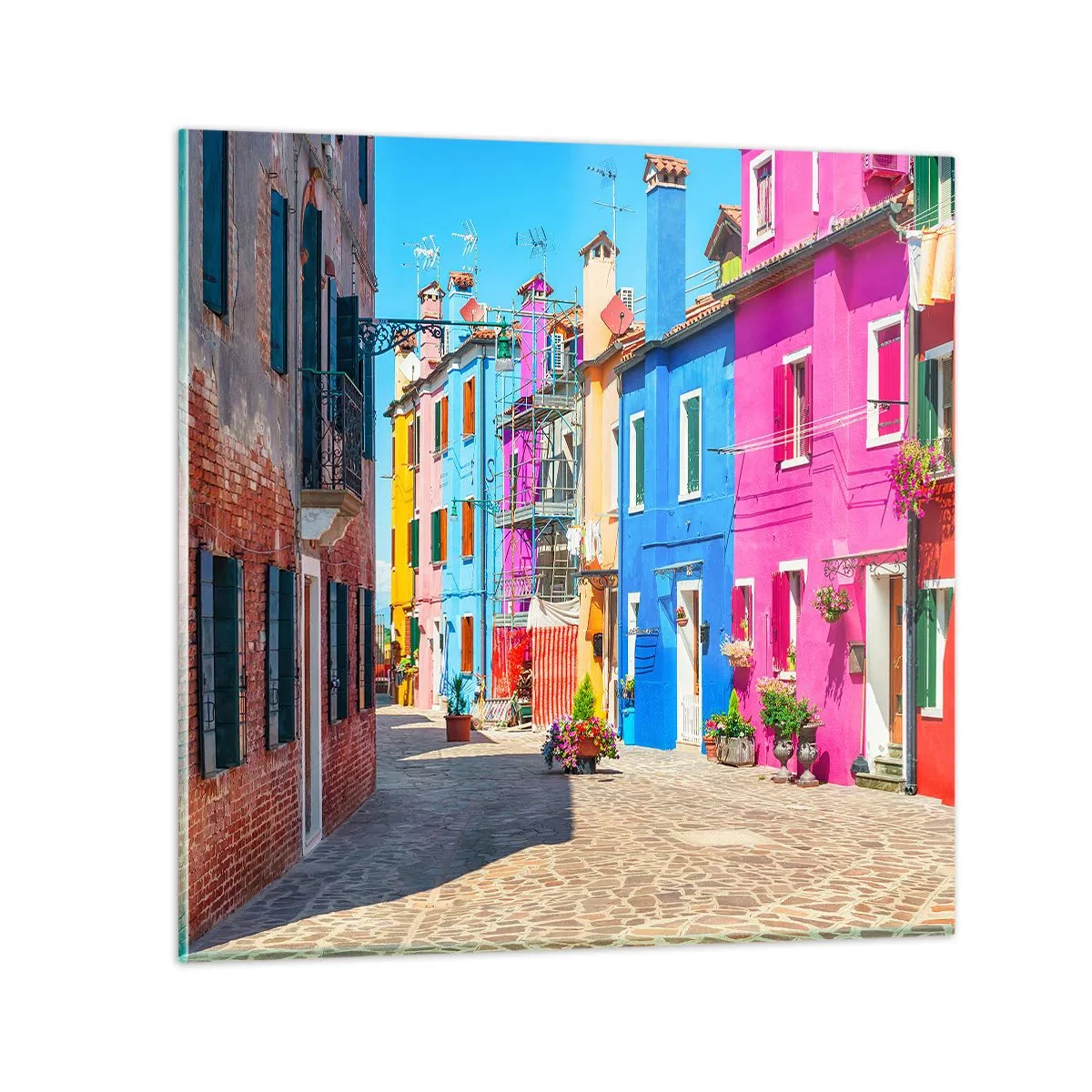 Schilderen op glas - Stadje "De Papegaai" - 30x30 cm