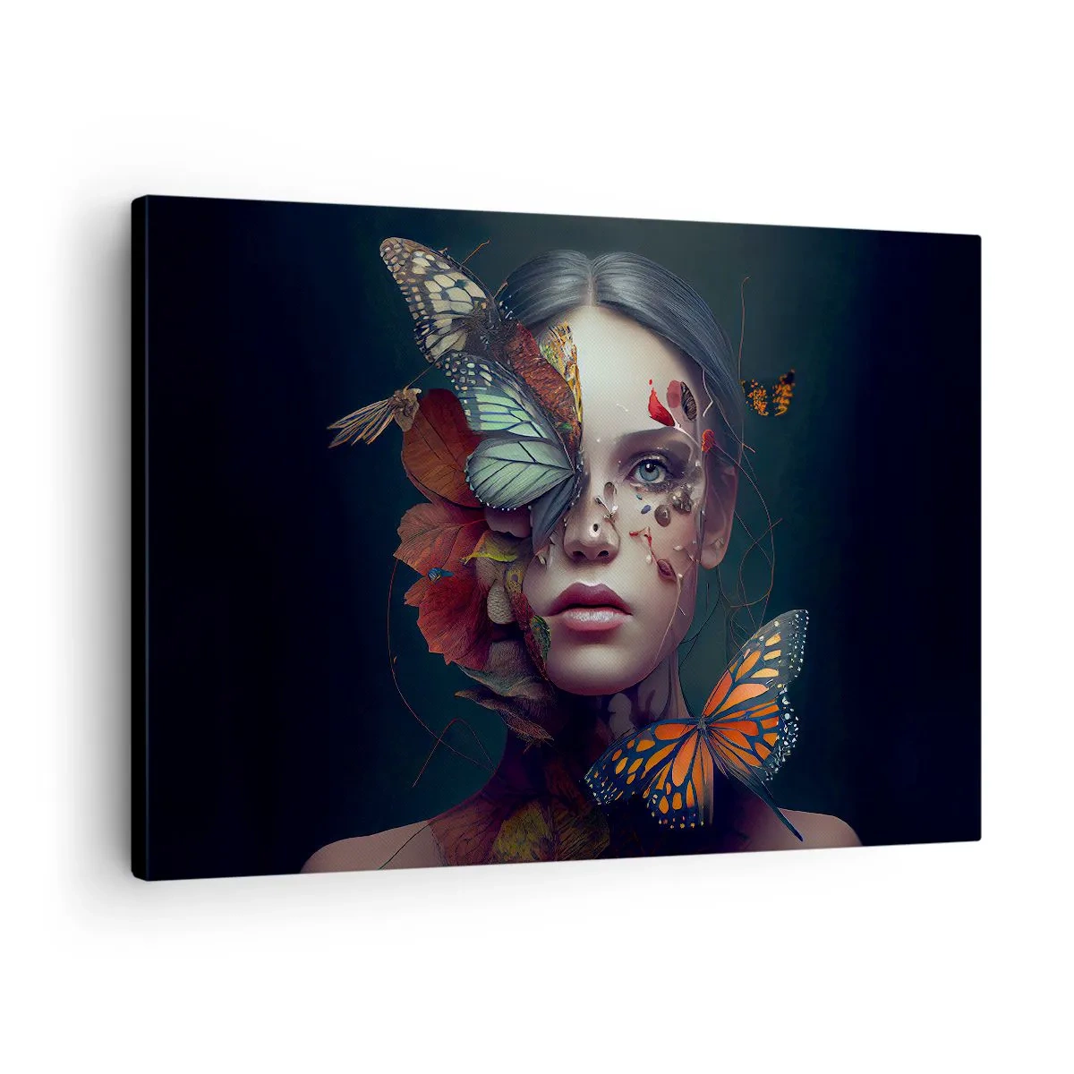 Schilderen op canvas - Portret van een vrouw met vlinders en plantenelementen - 70x50cm - Een prachtige metamorfose - Moderne wanddecoratie voor woonkamer en slaapkamer ARTTOR