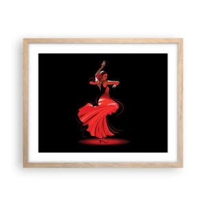 Een poster in een licht eiken lijst - De vurige geest van flamenco - 50x40 cm