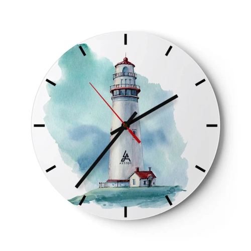 Wandklok - Klok - Een aquarelvuurtoren in kalme zeetinten - 30x30cm - Blue's zachtaardige zus - Moderne wanddecoratie voor woonkamer, keuken en slaapkamer ARTTOR