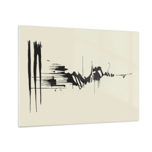 Schilderen op glas - Zwarte dynamische lijnen en vlekken op een lichte achtergrond in een abstracte stijl. - 70x50cm - Overhaaste abstractie - Moderne wanddecoratie voor woonkamer en slaapkamer ARTTOR
