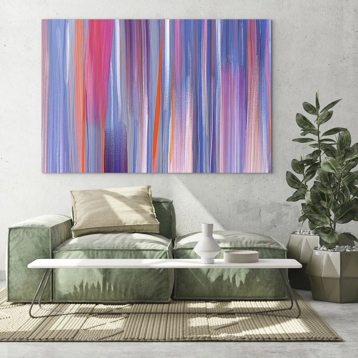 Schilderen op glas - Kleurrijke verticale strepen in tinten roze, paars en blauw - 70x50cm - Opgang naar de regenboog - Moderne wanddecoratie voor woonkamer en slaapkamer ARTTOR