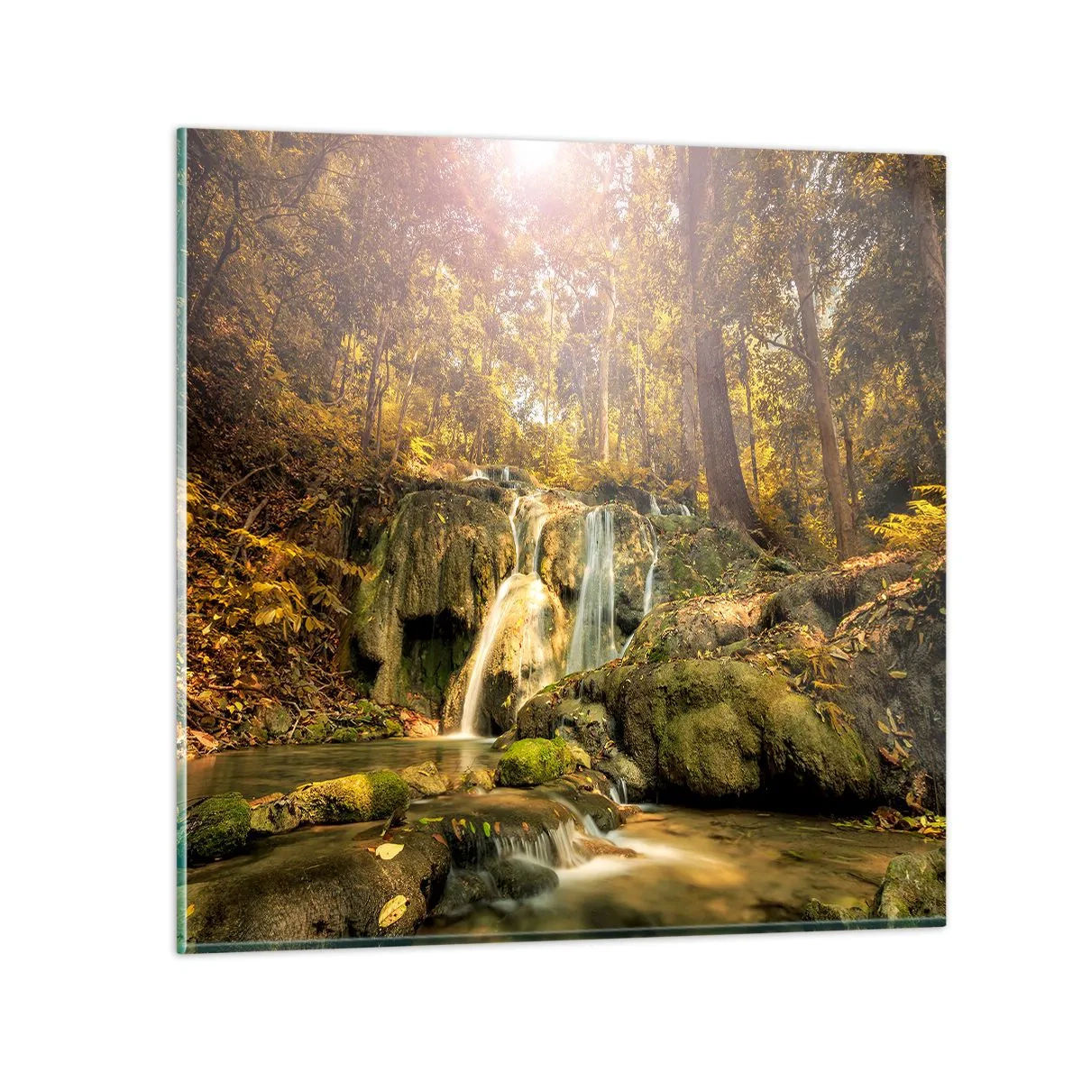 Schilderen op glas - Boscascade in het groen - 60x60 cm