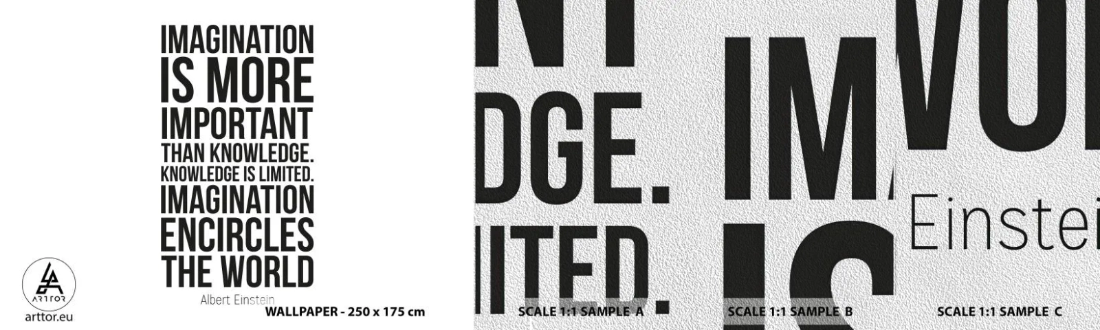 Fotobehang Monster Premium Sand - Einstein over de kracht van verbeelding - Typografie, Bevestiging, Maxim - 100x30 cm