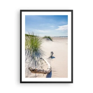 Poster in een zwarte lijst - Strand met duinen, gras en takken in het zonlicht - 50x70cm - De mooiste zandstrand? Oostzee-strand - Moderne wanddecoratie voor woonkamer en slaapkamer ARTTOR