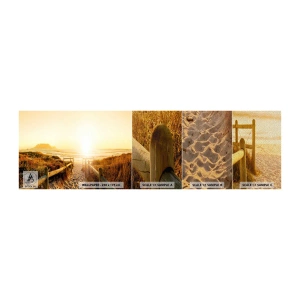Fotobehang Monster Premium Sand - Over het duin, richting de zon - Landschap, Strand, Zonsondergang - 100x30 cm