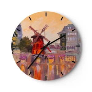 Wandklok - Klok - Moulin Rouge in een schilderachtige interpretatie van het stadslandschap - 30x30cm - Parijse iconen – Moulin Rouge - Moderne wanddecoratie voor woonkamer, keuken en slaapkamer ARTTOR