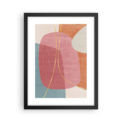 Poster in een zwarte lijst - Pastelkleurcompositie met gouddraad - 30x40 cm