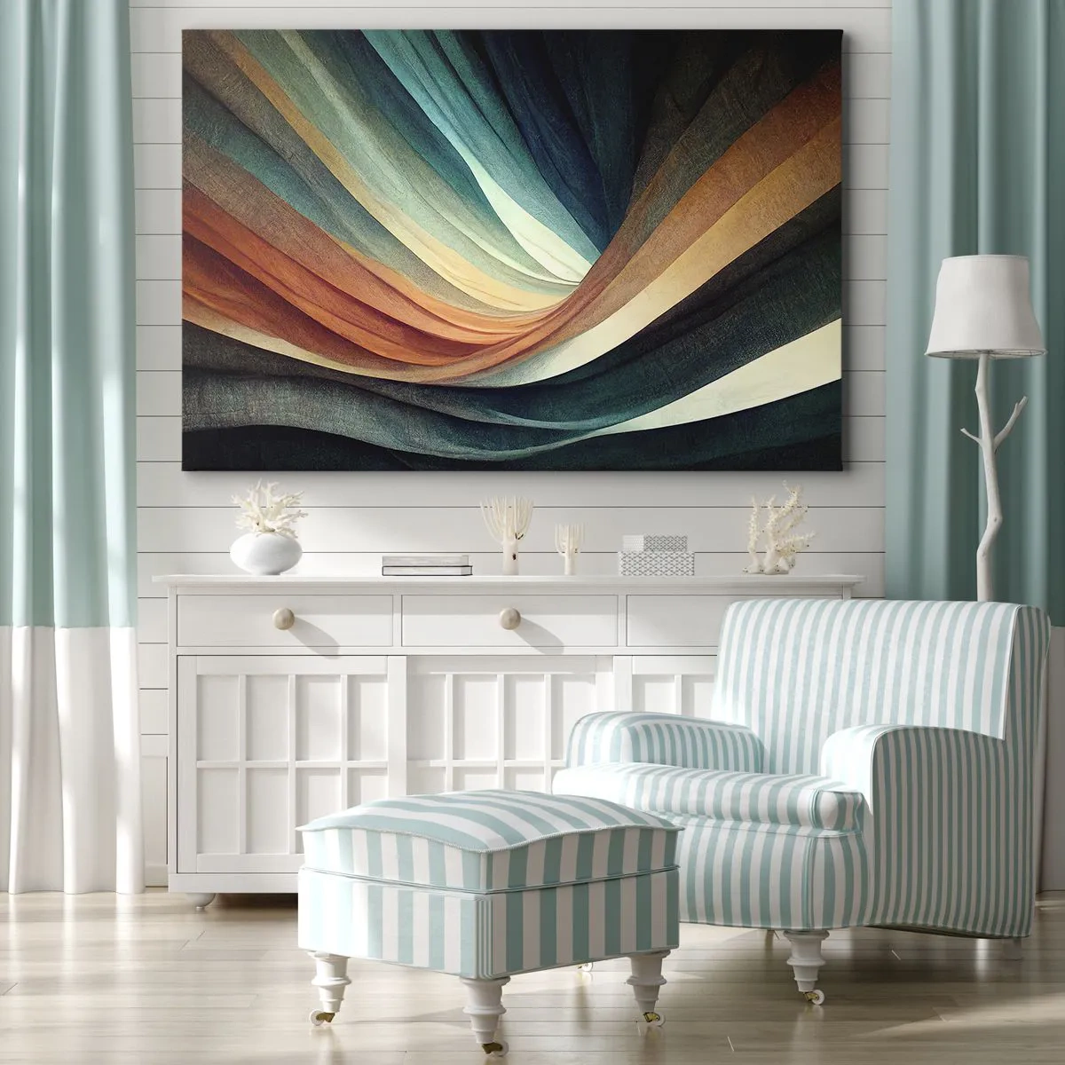 Schilderen op canvas - Abstracte golven in warme en koele tinten - 70x50cm - Geweven uit kleuren - Moderne wanddecoratie voor woonkamer en slaapkamer ARTTOR