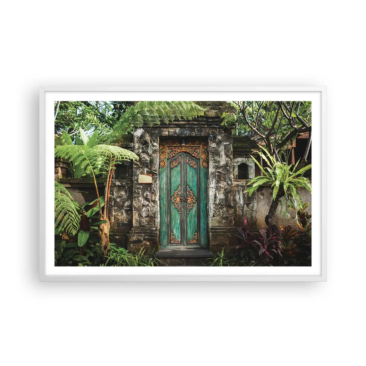Poster in een witte lijst - Een deur naar een exotische wereld - 91x61 cm