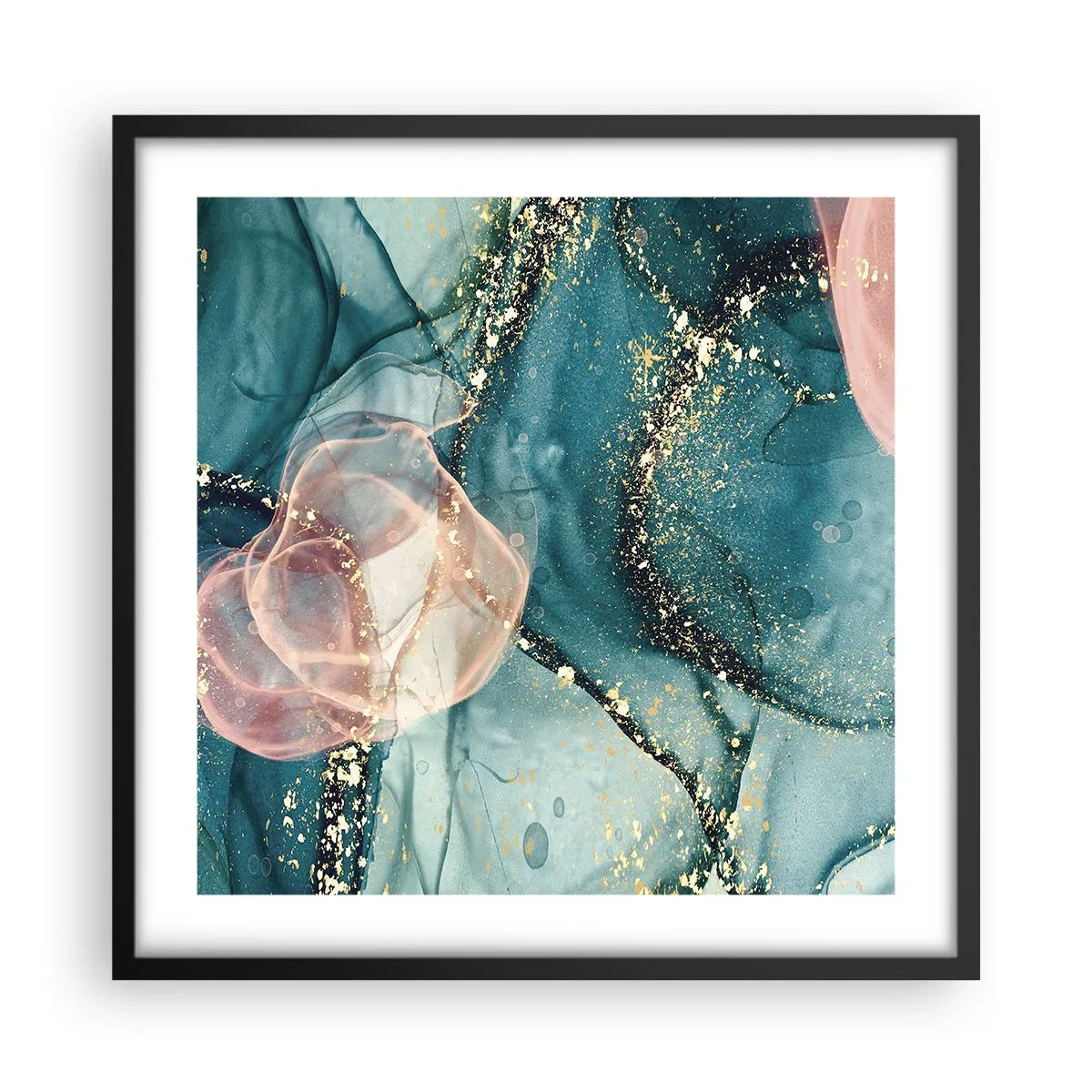 Poster in een zwarte lijst - Zijdeblauw, tule roze - 50x50 cm