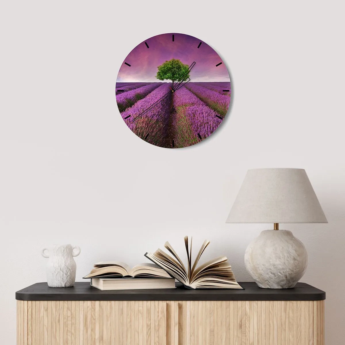 Wandklok - Klok - Op lavendelvelden - 40x40 cm