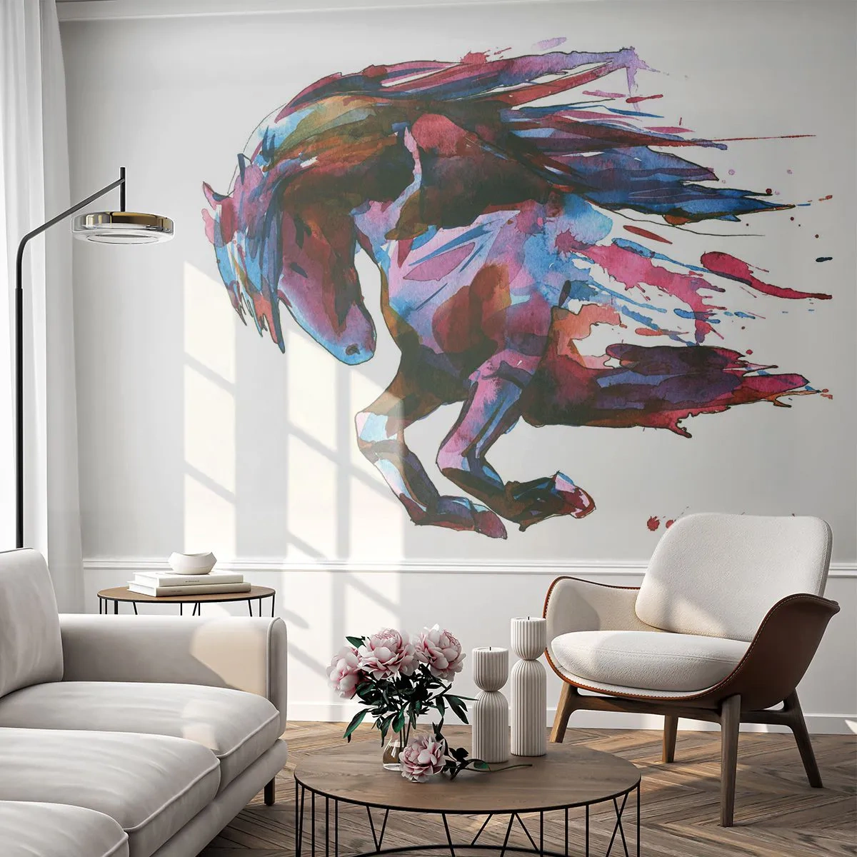 Fotobehang Standard Eco - In vervoering - Dieren, Abstractie, Paard - 250x175 cm