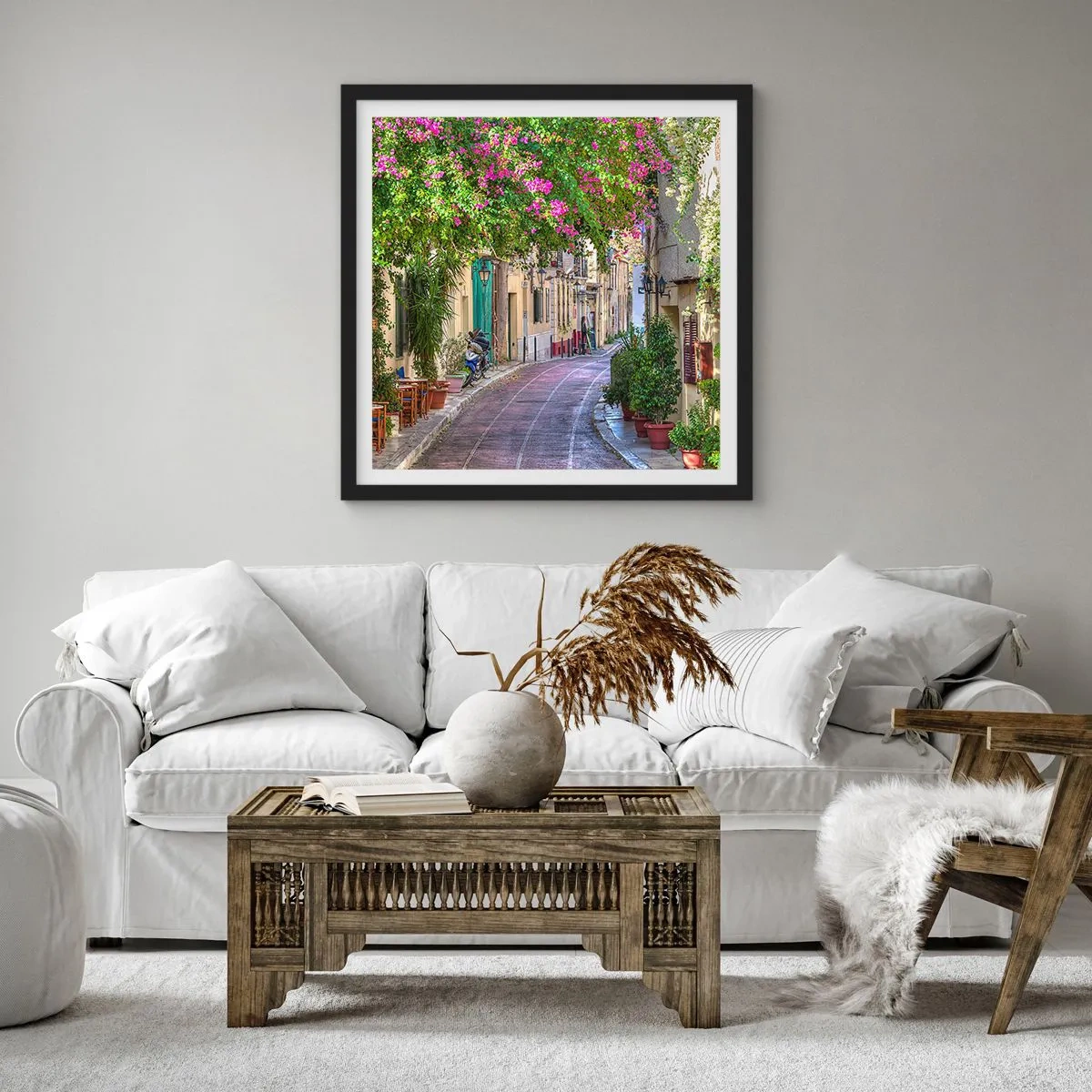 Poster in een zwarte lijst - Bloeiende steeg - 30x30 cm