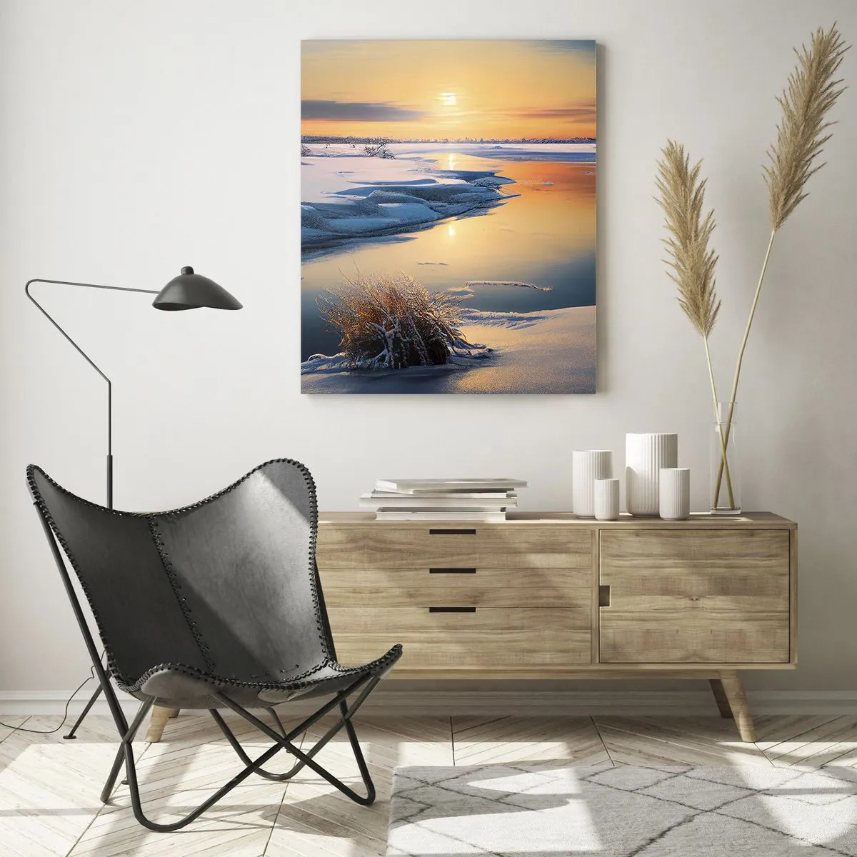 Schilderen op glas - Winterse zonsondergang - 50x70 cm