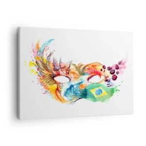 Schilderen op canvas - Kleurrijk aquarelmasker geïnspireerd door Brazilië - 70x50cm - Brazilië verwelkomt met samba - Moderne wanddecoratie voor woonkamer en slaapkamer ARTTOR