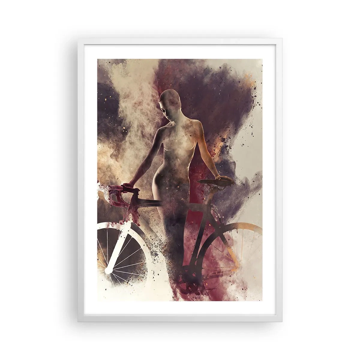 Poster in een witte lijst - Een fietsziel in marmeren vormen - 50x70 cm