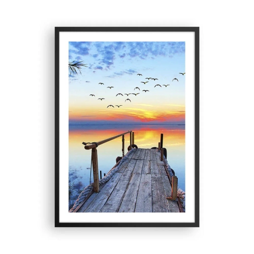 Poster in een zwarte lijst - Pier aan het meer bij zonsondergang - 50x70cm - Het is tijd om terug te gaan... - Moderne wanddecoratie voor woonkamer en slaapkamer ARTTOR