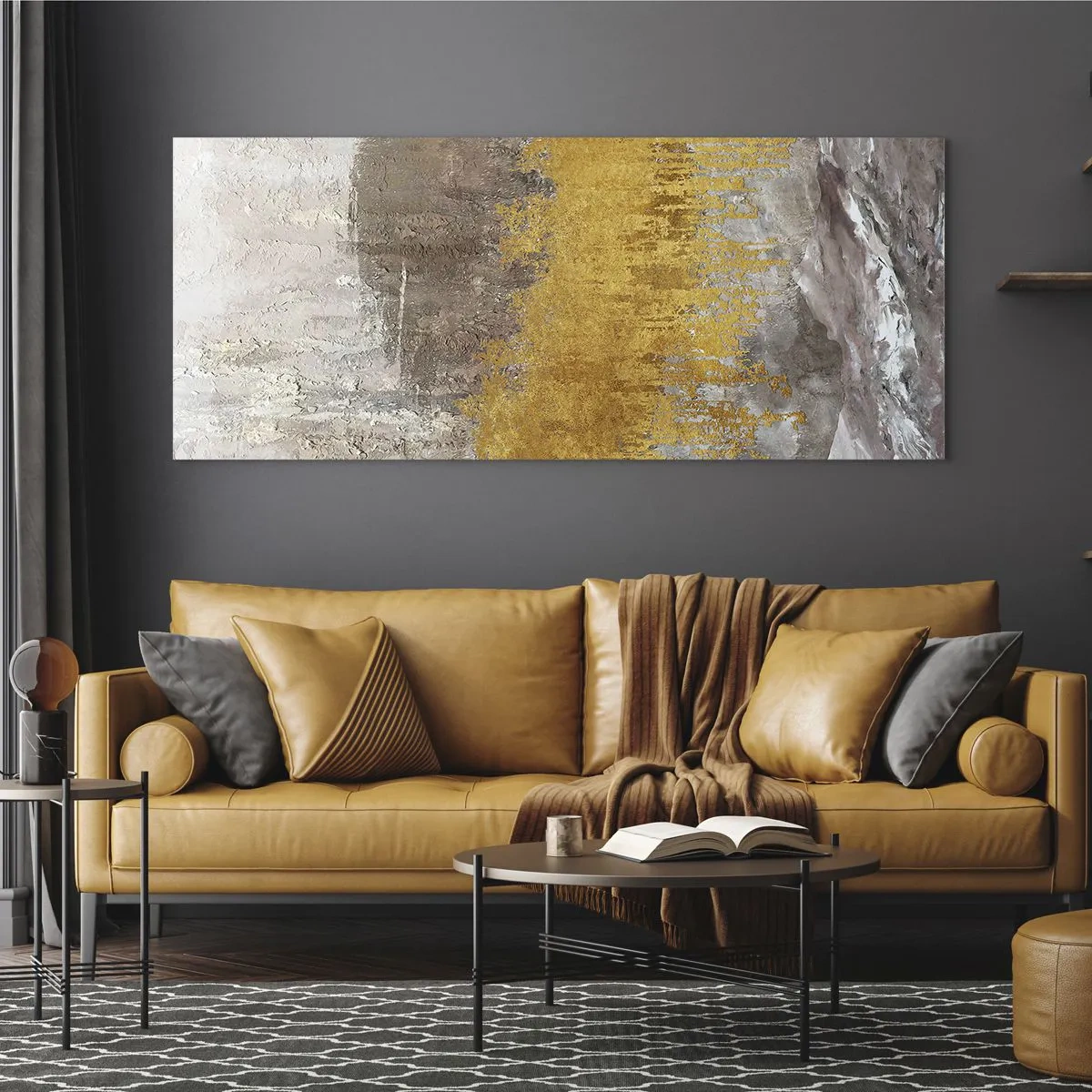 Schilderen op glas - Een gouden explosie - 100x40 cm