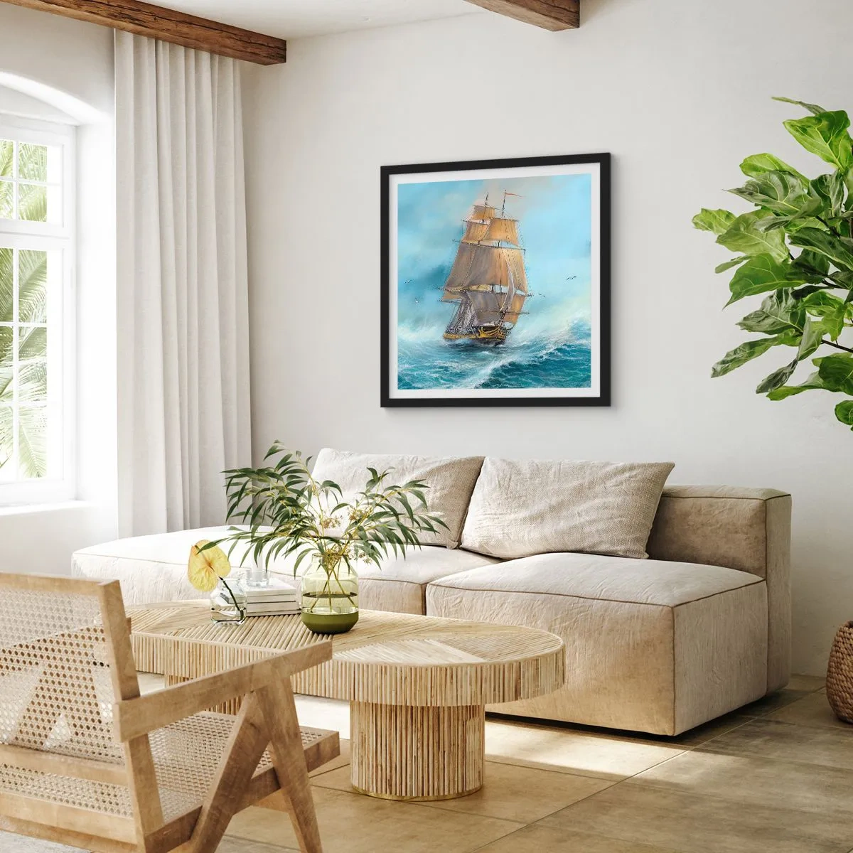 Poster in een zwarte lijst - Haasten over de golven - 60x60 cm