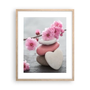 Een poster in een licht eiken lijst - Gelukzaligheid met een kersenbloesem - 40x50 cm