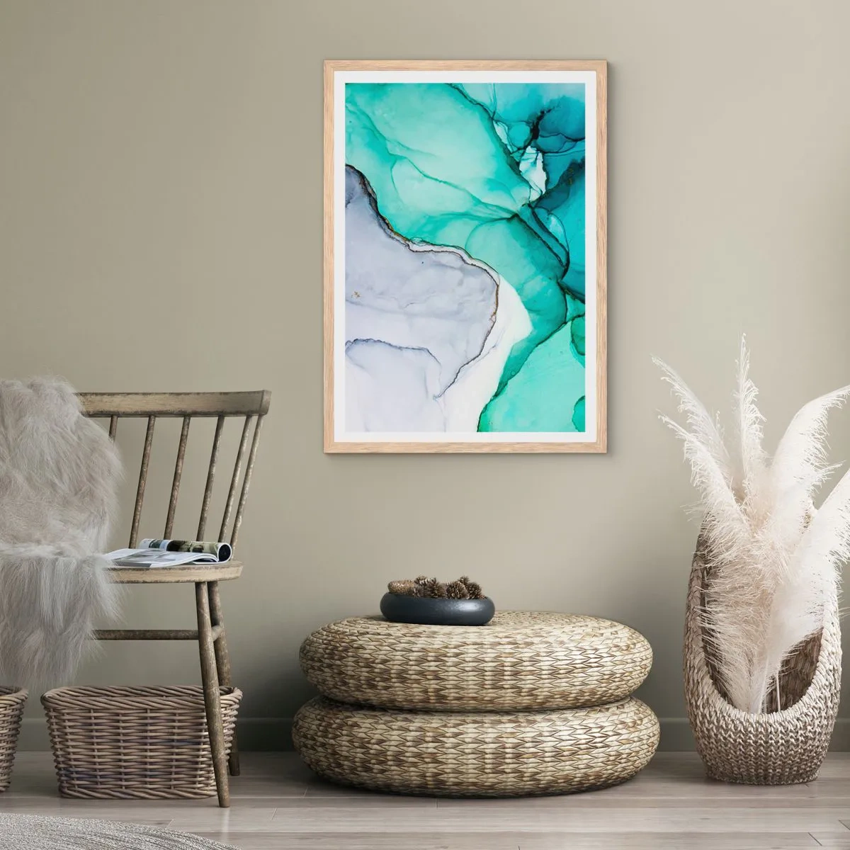 Een poster in een licht eiken lijst - Een studie in turkoois - 70x100 cm