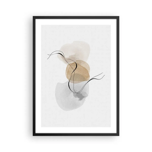 Poster in een zwarte lijst - Een abstracte compositie in neutrale kleuren met fijne lijnen. - 50x70cm - Lucht kralen - Moderne wanddecoratie voor woonkamer en slaapkamer ARTTOR