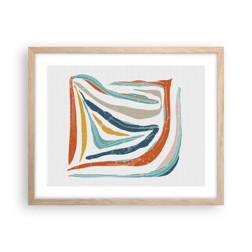 Een poster in een licht eiken lijst - Abstractie met een vriendelijke glimlach - 50x40 cm