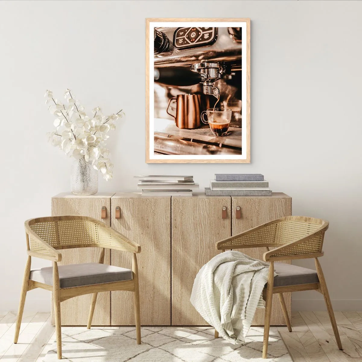 Een poster in een licht eiken lijst - Koffie gloed - 50x70 cm