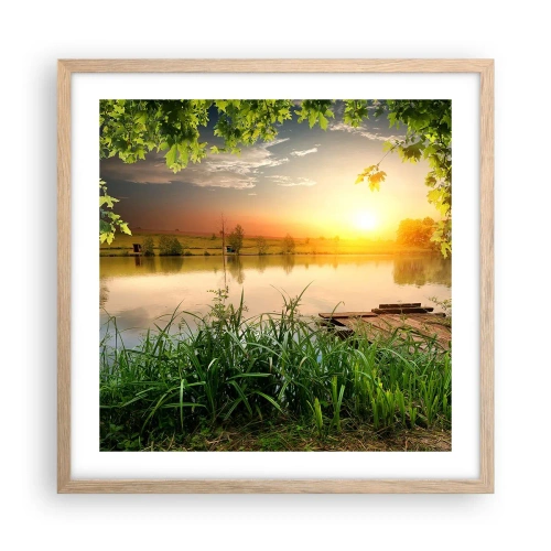 Een poster in een licht eiken lijst - Landschap in een groen kader - 50x50 cm