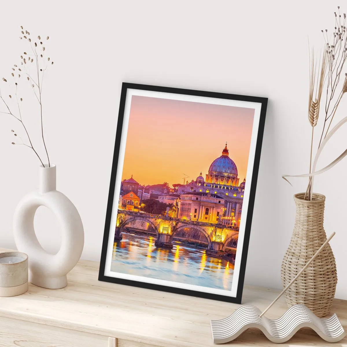 Poster in een zwarte lijst - Zonsondergang boven de Eeuwige Stad - 30x40 cm