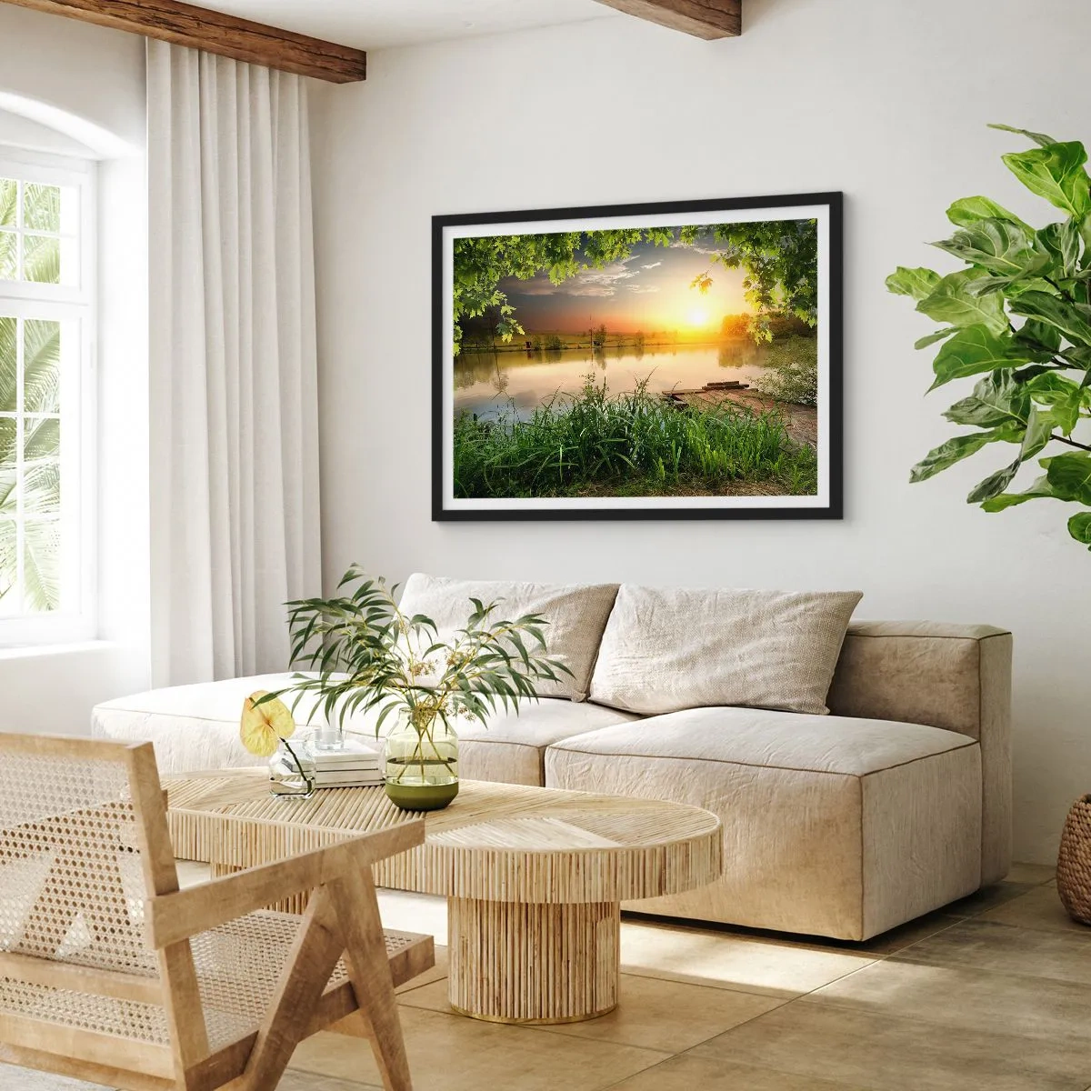 Poster in een zwarte lijst - Landschap in een groen kader - 70x50 cm